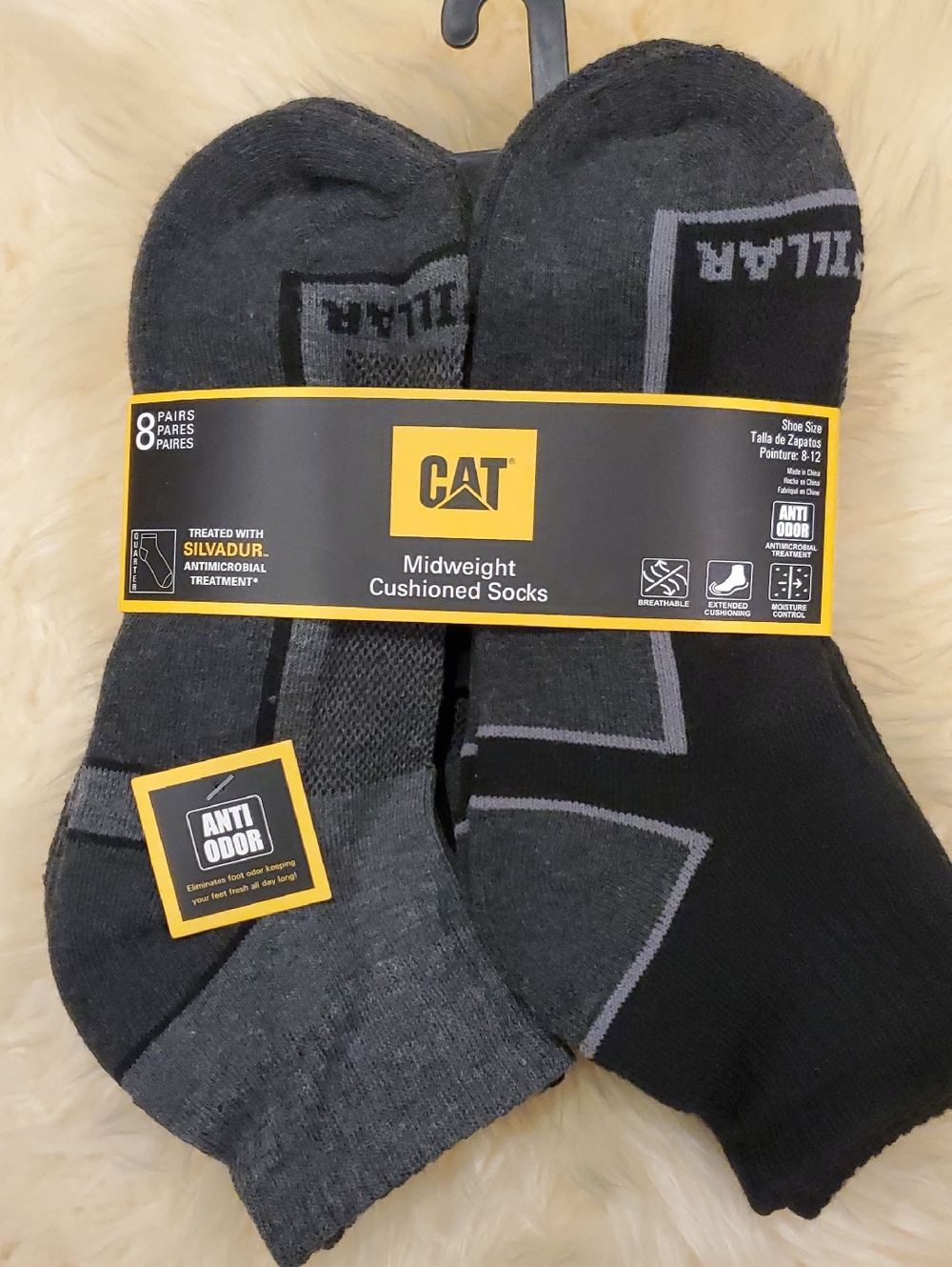 Caterpillar Midweight Cushioned Athletic Socks - Black & Gray (8 Pack)
